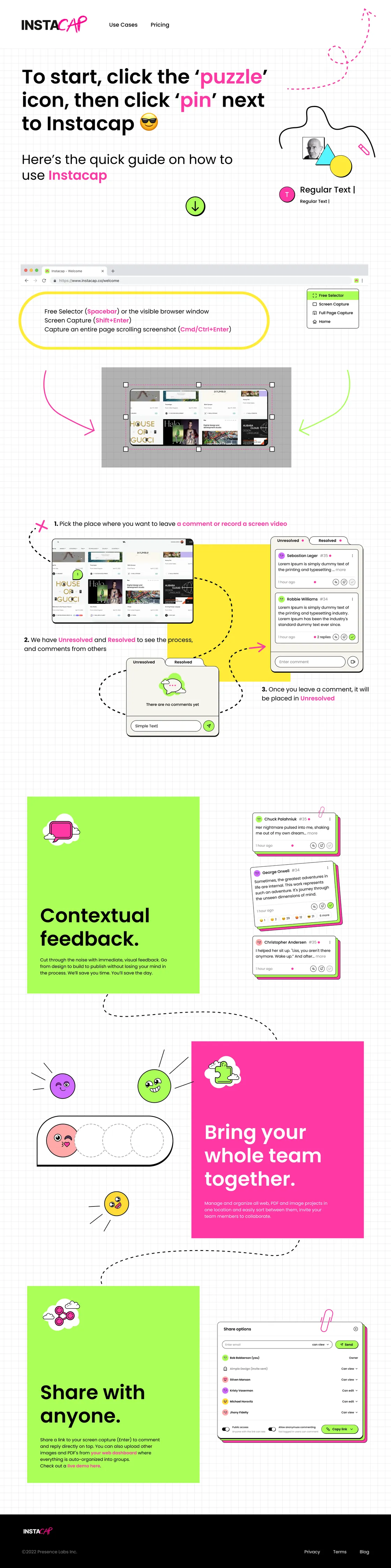 INSTACAP landing page, full length